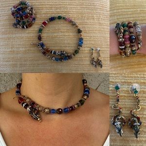Vintage RARE Sweet Romance beaded coil snake necklace, bracelet, & earring set